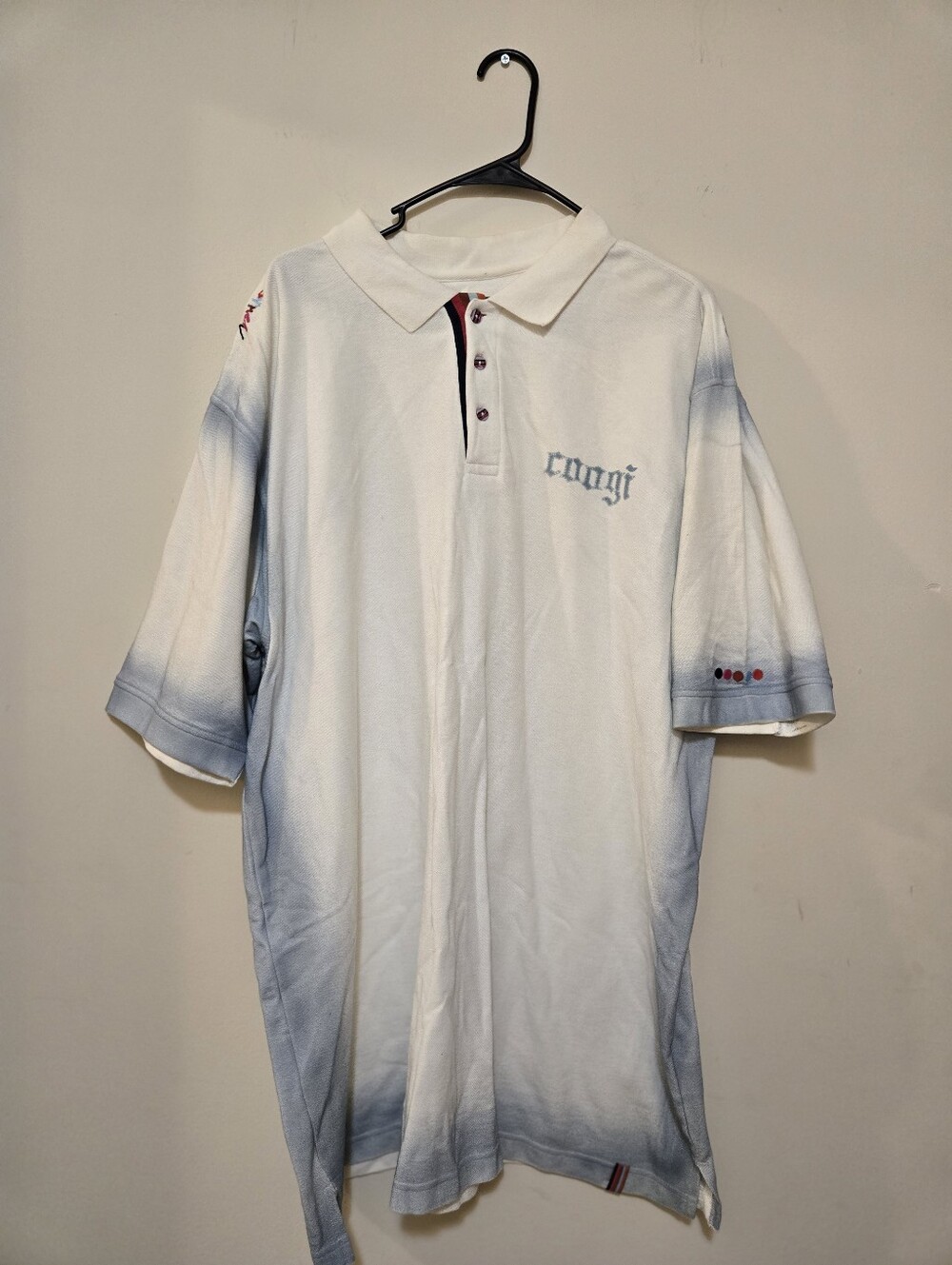 Vintage COOGI White Polo with Light Blue Ombre Accents